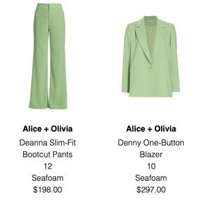 Alice + Olivia Seafoam Green Suit
